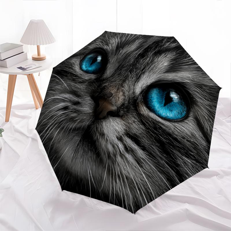 Black Kitten Pattern, Automatic Folding Umbrella, Portable and Foldable Design, 8 Ribs, a Christmas or Birthday Gift.