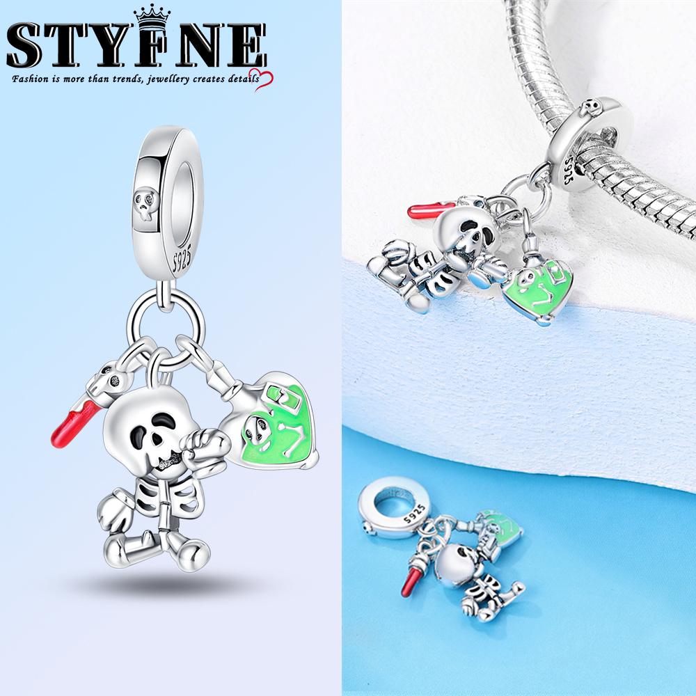 Copper Halloween Potion Skeleton Charm Pendant Beads Fit Original Bracelet For Women Valentine Day Jewelry Gifts