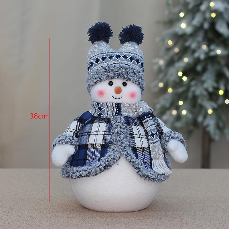 Blue Fabric Snowman Decorative Figurine Christmas Tabletop Window Display Ornament Holiday Home Decoration