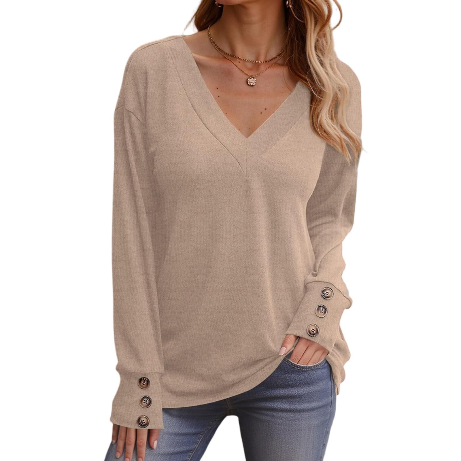 

Женские повседневные пуловеры с длинным рукавом и V-образным вырезом, вязаные топы свободного кроя, легкие M хаки
