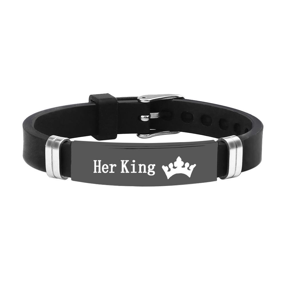 King & Queen Romantic Crown Couples Bracelet - Stainless Steel & Silicone