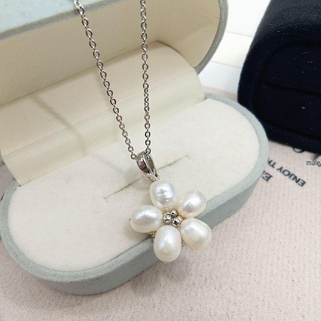 Baroque Pearl Five-Petal Flower Earrings - S925 Silver, Original Retro Design, Versatile Celebrity Style