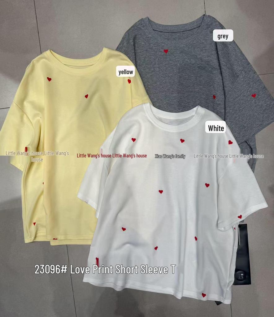Xiao Wang's Summer Korean-Style Heart Print Plus Size Casual T-Shirt