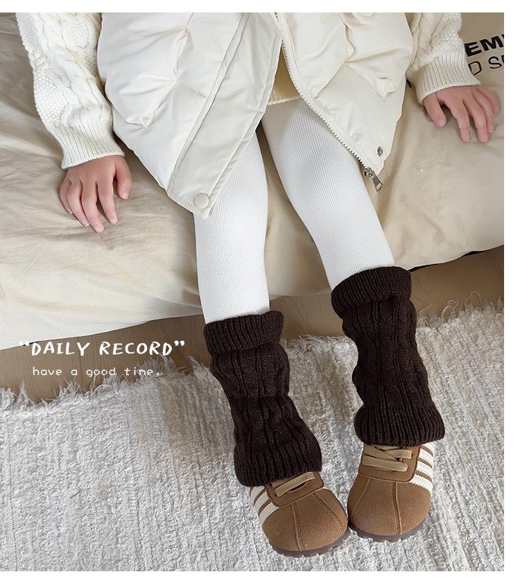 Trendy Girls' Fleece-Lined Cable Knit Patchwork Leg Warmers - Thick Lambswool Vertical Stripe Warm Pants