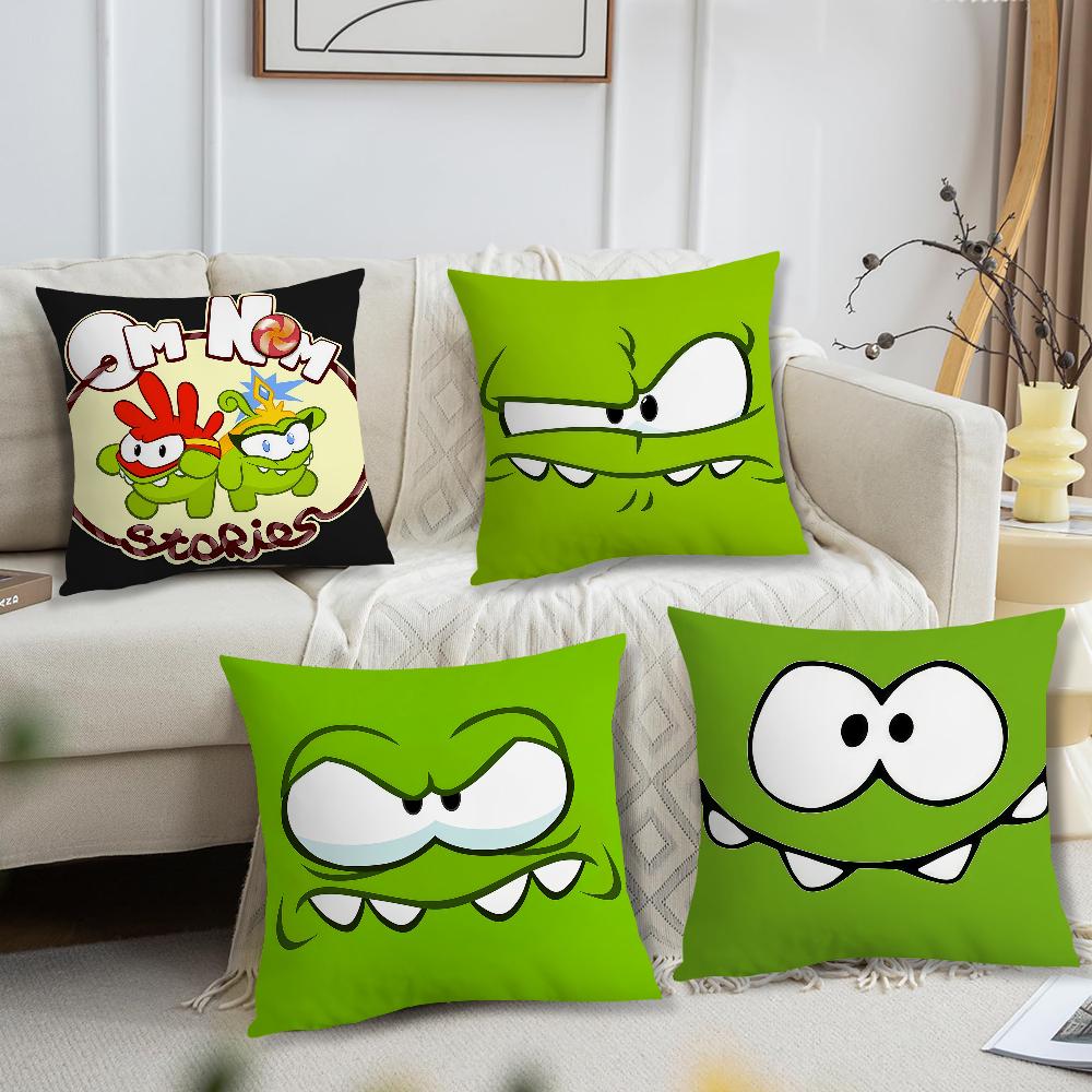 Helenal Unisex Cute Frog Cartoon Game Funny Face O-Om N-Nom Cushion Cover For Pillow Printing Sofa Decoration Home Car Office Nordic Simplicity