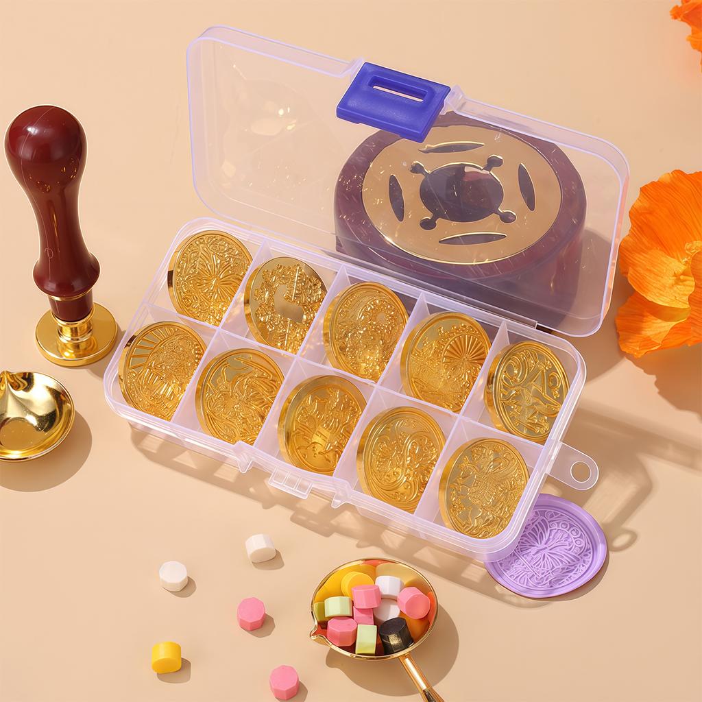 Wax seal stamp head, elegant vintage relief seal set, complete with envelopes, scrapbooking supplies, sealing wax beads