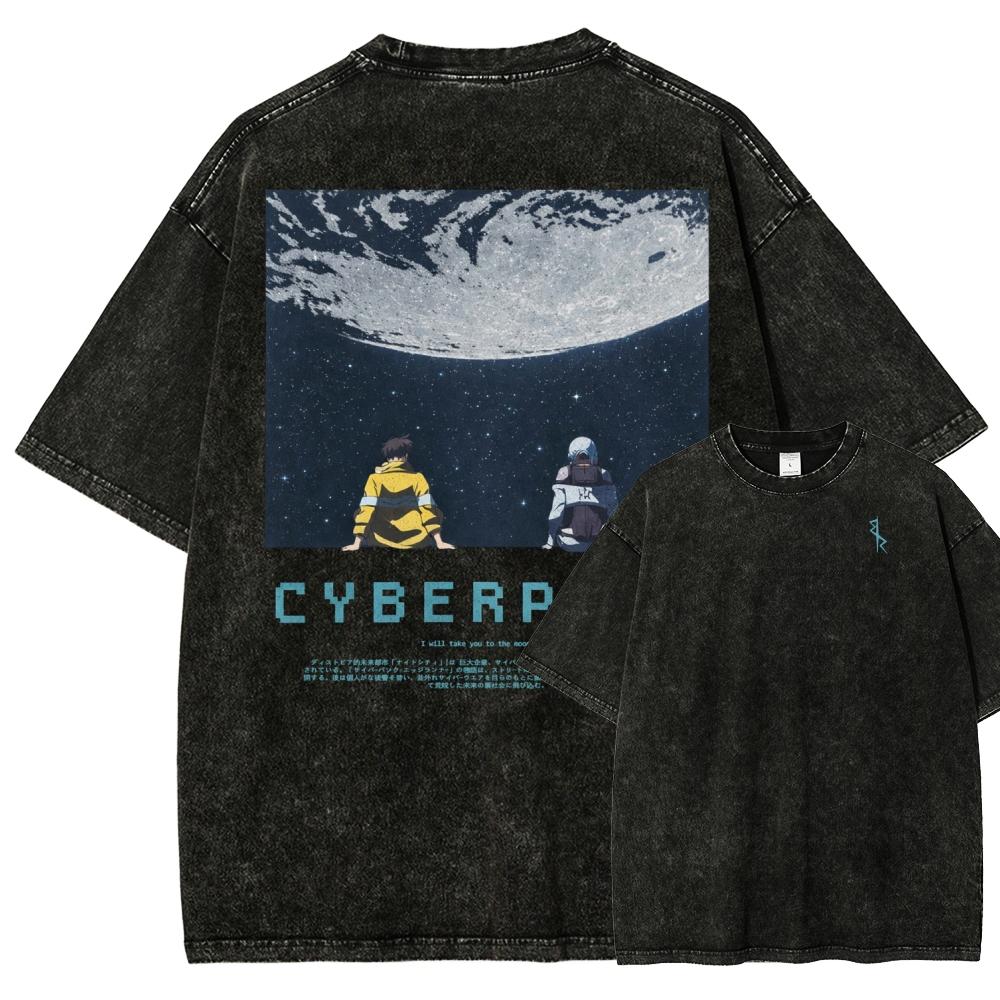 

Cyberpunk Edgerunners Anime Lover Washed T-shirt Year round clothing high quality personality Clothes Plus Size Unisex New Model Couples tee XXXL