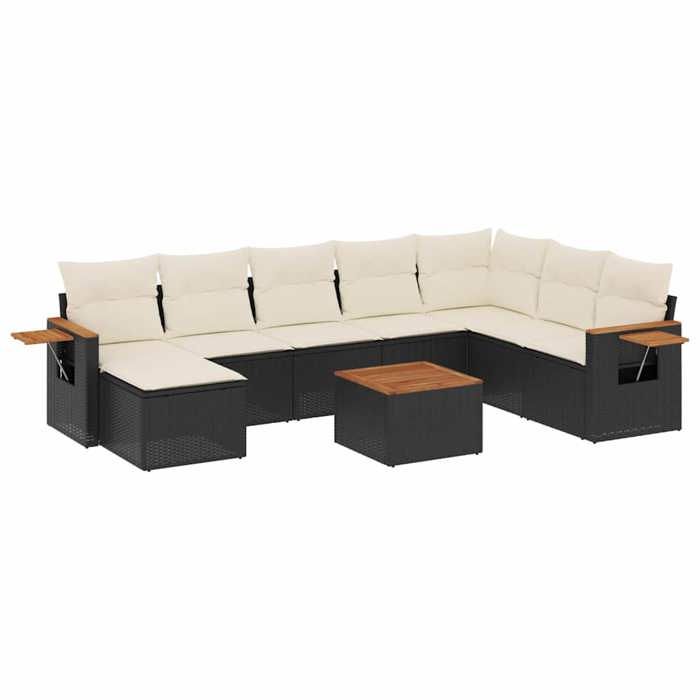 VidaXL Salon de Jardin avec Coussins 9 pcs, Canapés de Terrasse, Ensemble de Meubles de Patio, Mobilier d'Extérieur, Noir 3227092