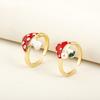 Nidin New Style Mushroom Shape Inlaid Zircon Pearl Enamel Drip Opening Adjustable Rings For Women Girl Cute Sweet Finger Jewelry