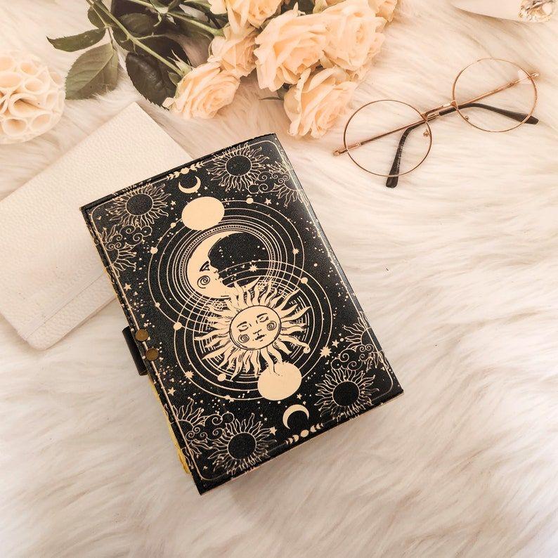 Sun & Moon Leather Journal, Sketchbook, Leather Dairy, Notebook, Wedding gift, Dream Journal, Wedding guest book, Personalized Gift.
