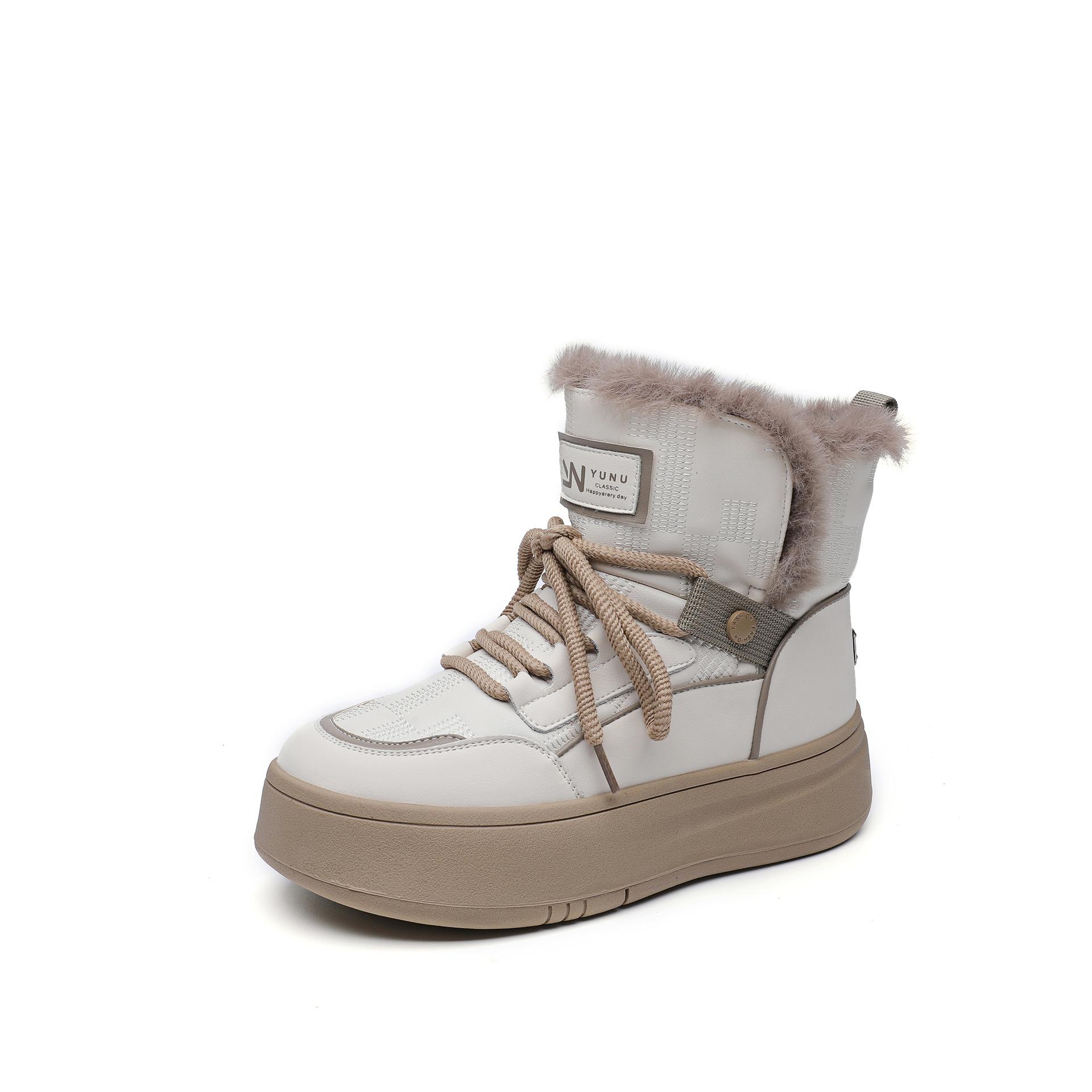 

Зимняя женская обувь с толстой подошвой, флисовой подкладкой, высокие ботинки для отдыха с круглым носком, хлопковые зимние сапоги, модные женские хлопковые сапоги, теплые 35 бежевый