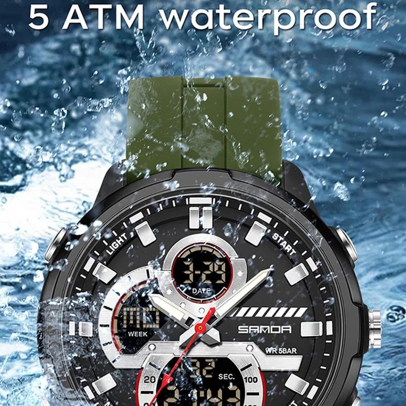 Electronic Watch Men's Dual Display Dial 5ATM Waterproof Night Light Stopwatch Multifunctional Sports Electronic Watch