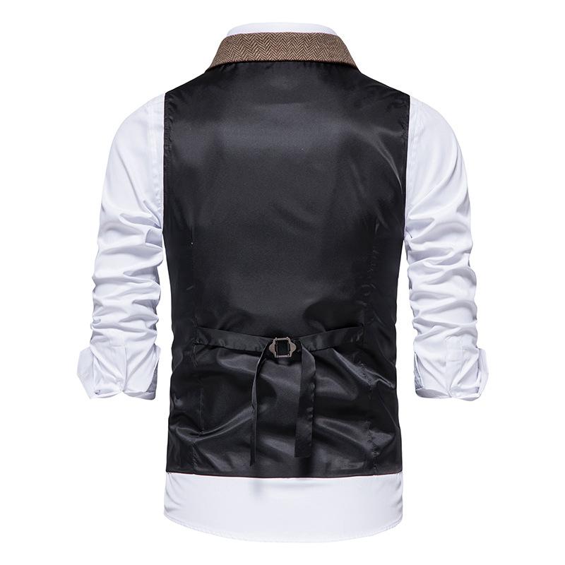 Mens Wool Mix Herringbone Tweed Check Vintage Collar Waistcoat Tailored Fit Vest