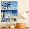 Frameless Pearl Painting DIY Kit Ocean Beach Palm Tree Seashell Starfish 3D Sparkling Bead Canvas Relaxing Creative Craft for Art Lovers
