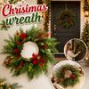 Artificial Flocked Christmas Wreath with Red Berries and Needle Twig - Hanging Decor for Door Wall Window, 55cm