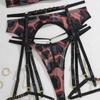 Sexy Women's Bra Set Leopard Print Ultra-Thin Lingerie Set Bra & Panty Garter Belt Set