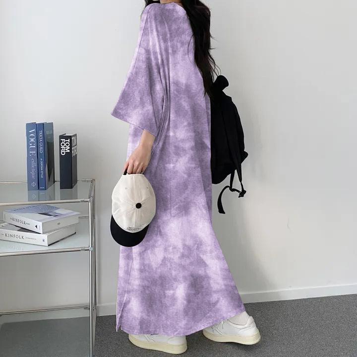 Korean Tie-Dye Slim Fit Letter Print T-Shirt Dress - Women's Summer 2024 Collection