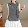Blusa a quadri in cotone vintage senza maniche Oversize Canotte estive casual larghe Camicia da donna con bottoni