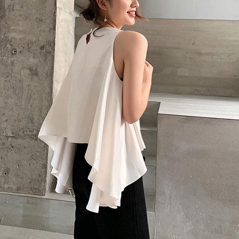 Commute Fashion Irregular Shirt Summer Korean Loose Sleeveless Solid Color All-match Casual Round Neck Blouse