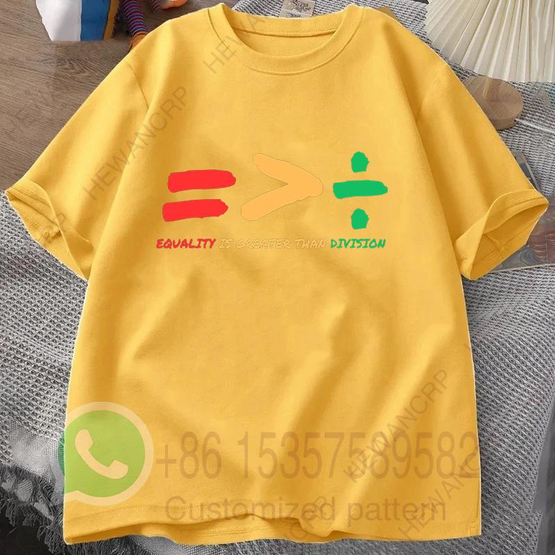 Equality Is Greater Than Division Summer Tracksiut Mens Tshirt Roundneck Pullovers Harajuku Cotton Casual Streetwear