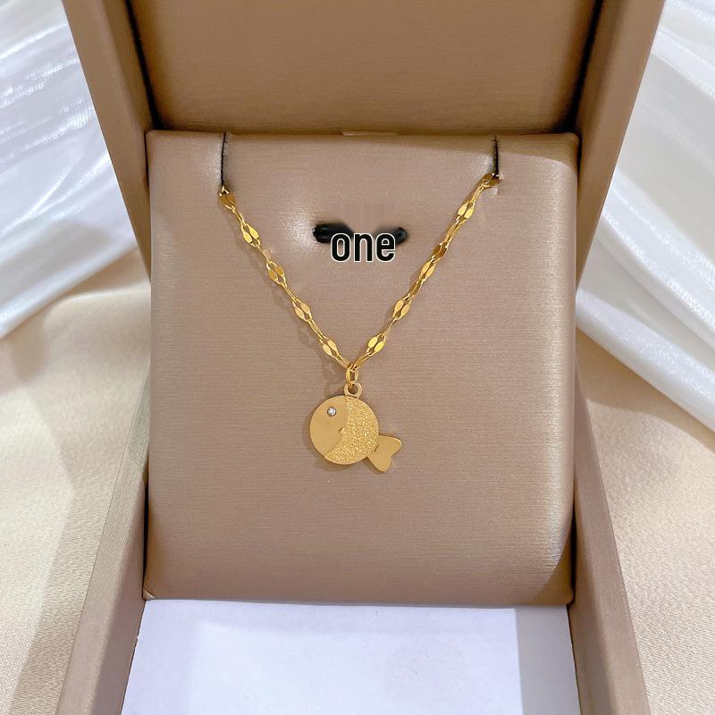 Full Titanium Steel Geometric Animal Minimalist Real Gold Necklace for Women - Collarbone Chain