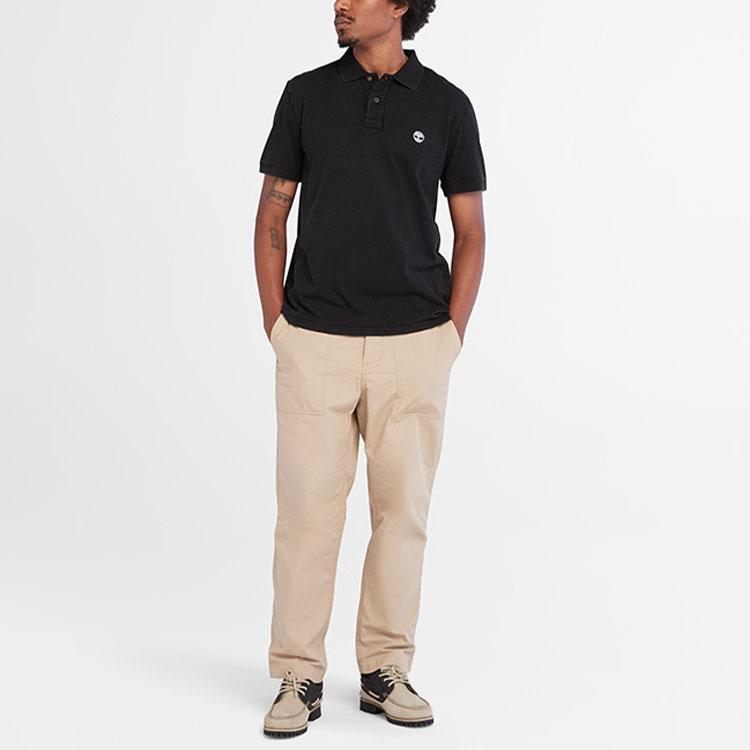 Timberland Solid Color Button Short Sleeve Polo Shirt Men tops Black A6R29001