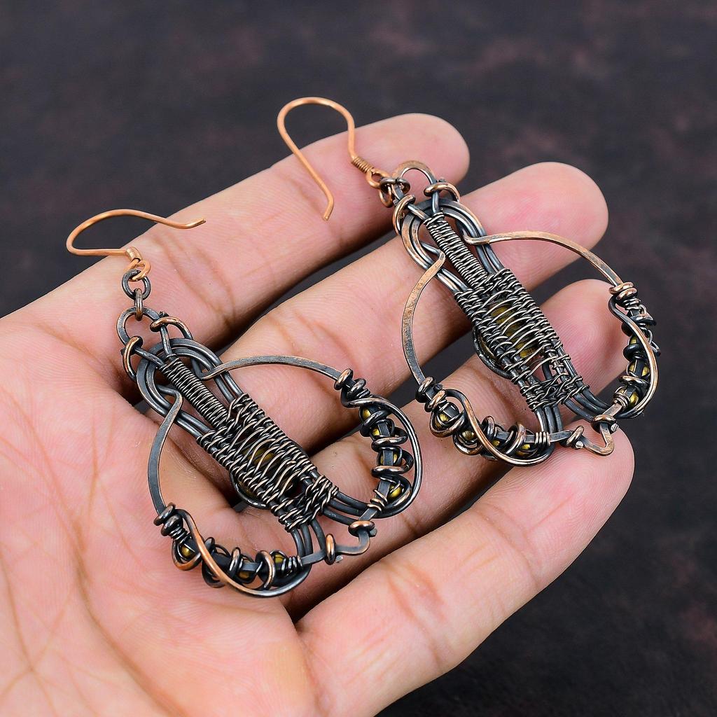 Tiger's Eye Earring Copper Wire Wrapped Earrings Gemstone Jewelry Dangle Drop Earrings Handmade Copper Jewelry Gift For Mom Designer Earring