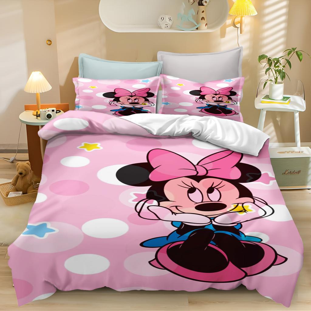 Minnie Mickey Bedding Set Duvet Cover Movie Character Bed Set Soft Microfiber Cover for Kids Teens Home