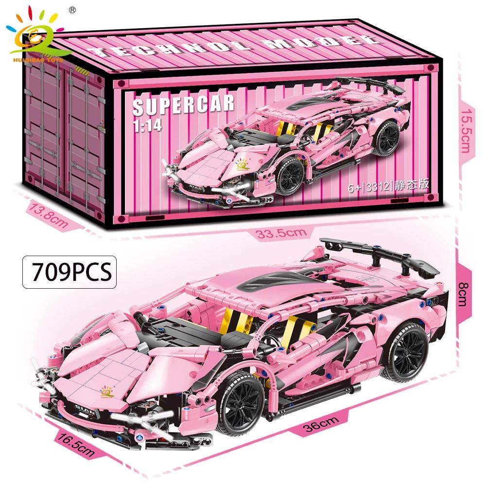 HUIQIBAO 1:14 Racerbiler Teknisk Modell Byggeklosser MOC LED-linje Klosser Utstillingsboks Barn Bykonstruksjonsleke Gutt Spill