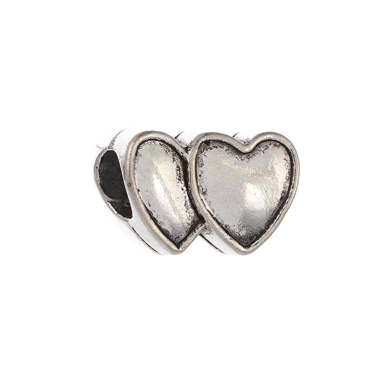 Diy Handmade Ancient Silver Tibetan Silver Jewelry Accessories, Multi-Style Pentagram Love Hole Beads, Bracelet, Alloy Bead Spacer Beads