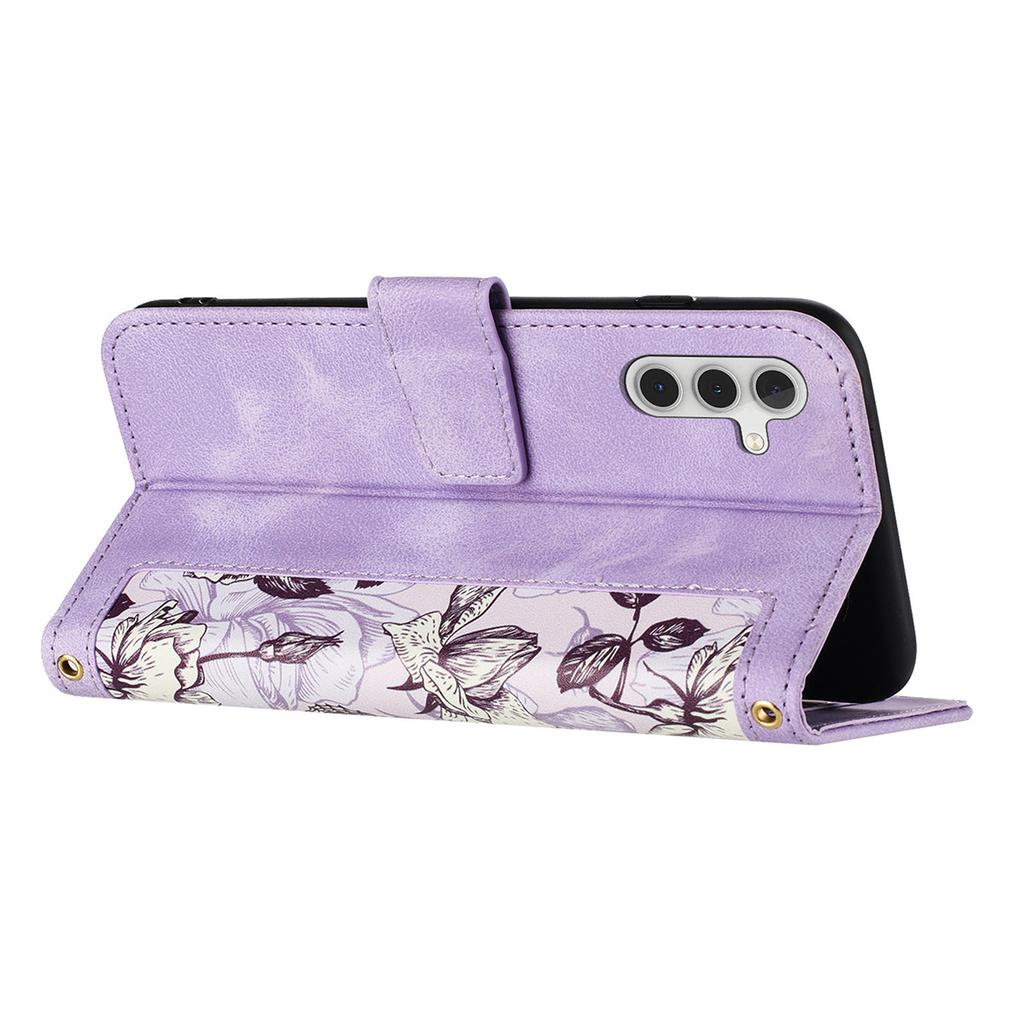 For Samsung Galaxy S24 FE Case PU Leather Floral Phone Cover with Card Slots