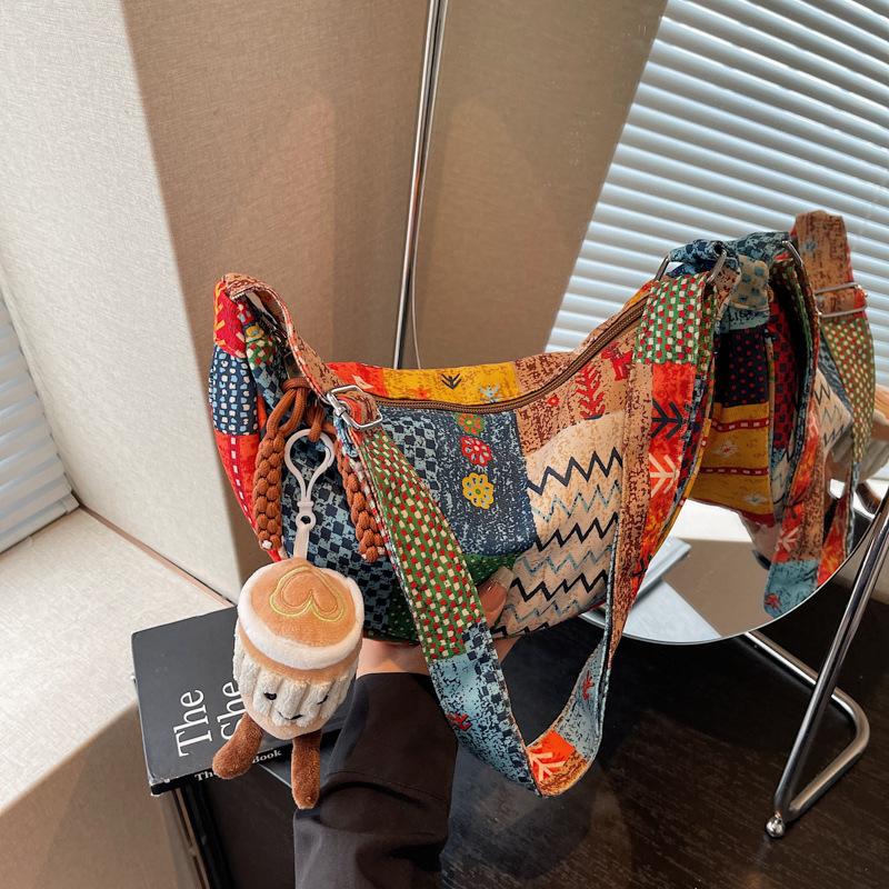 Wind Canvas Bag Women'S Summer Fashion Ethnic Style Shoulder Bag To Work Commuter Messenger Bag