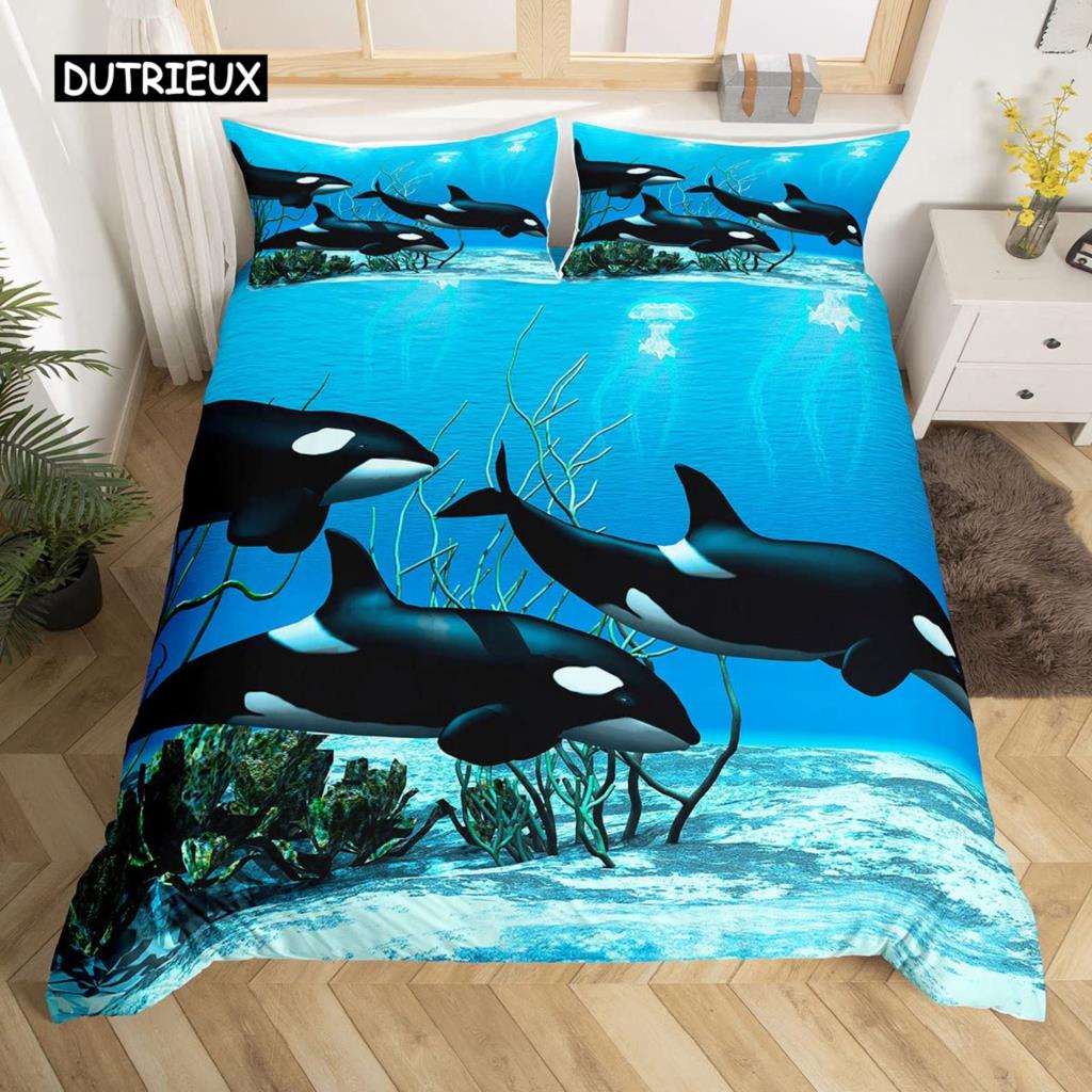 Σετ Πάπλωμα Φάλαινα Queen Size Αστρικά Αστέρια Σύμπαν Νεφέλωμα Κάλυμμα Πάπλωμα Μπλε Γαλαξίας Θέμα Ωκεανός Θαλάσσια Πλάσματα Σετ Κλινοσκεπασμάτων