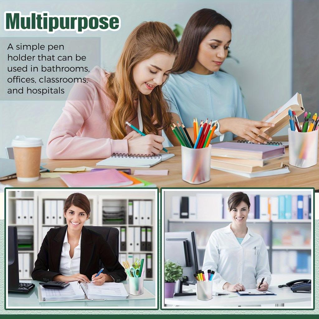 8pcs Transparent Plastic Pen Holders - Desk Organizers with Matte Finish, Lightweight & Portable Pen Pencil Markers Holders