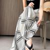 Summer Women Print Chain Cotton And Linen Thin High Waist Wide Leg Pant Trouser With Pocket For Girl