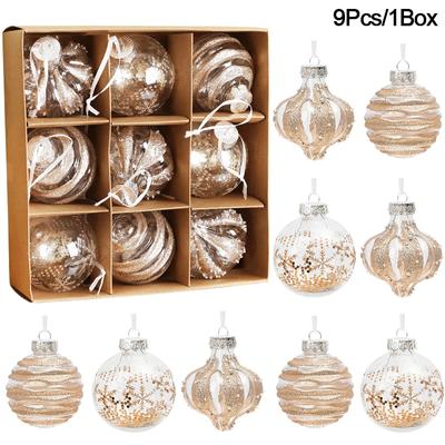 9Pcs 8cm Christmas Balls Decorations Champagne White Xmas Tree Hanging Ornaments Pendant 2025 New Year Party Home Decor Navidad