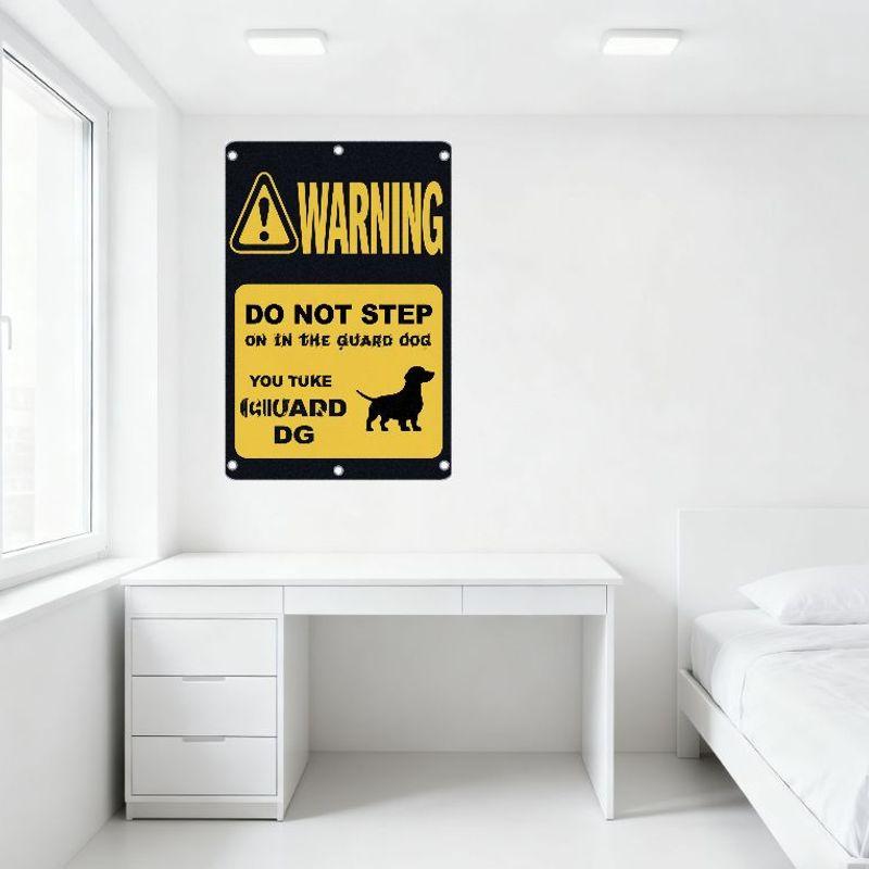 Humorous Warning Metal Tin Sign 'DO NOT STEP ON THE GUARD DOG' with Dachshund Silhouette for Home/Man Cave Decor