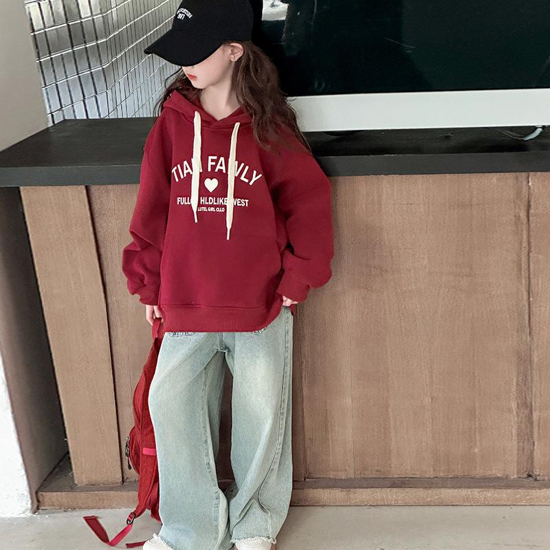 Повседневная куртка для девочек толстовка с капюшоном осенне-зимний стиль пуловер с принтом сердец 100 1600₽