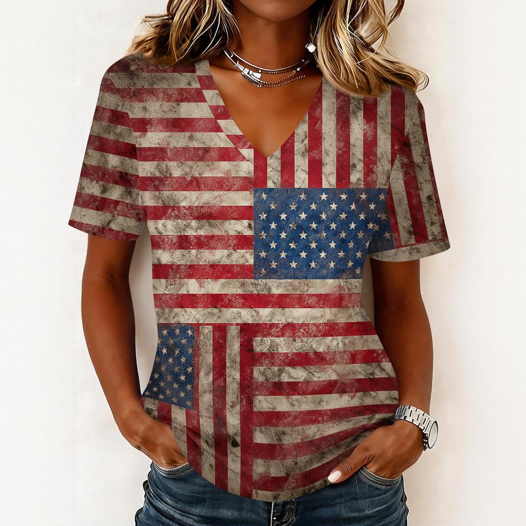 Shirts For Women Trendy V Neck T Shirts Casual Printed Blouse Tops For Women