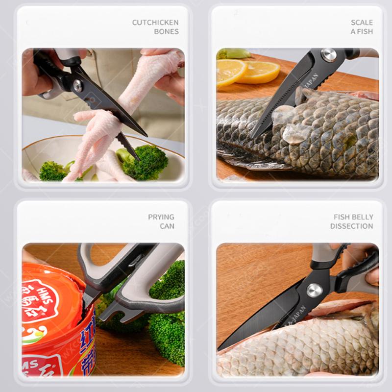 Küchenschere im japanischen Stil Ergonomischer Griff Edelstahl Dreifachklinge für Fisch Gemüseschneider Schere