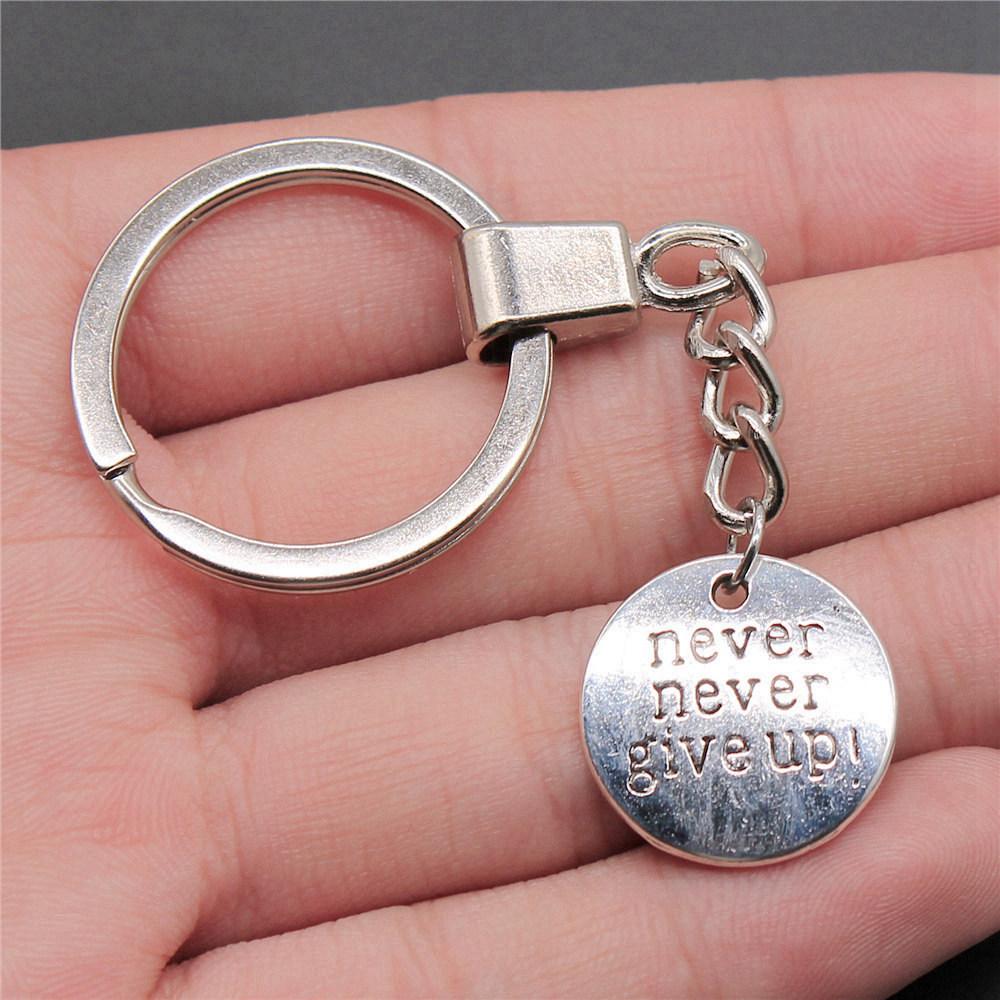 Encouragement Letter Om Yoga Tags Pendant Antique Bronze Metal Keychain with 30mm Ring for Family