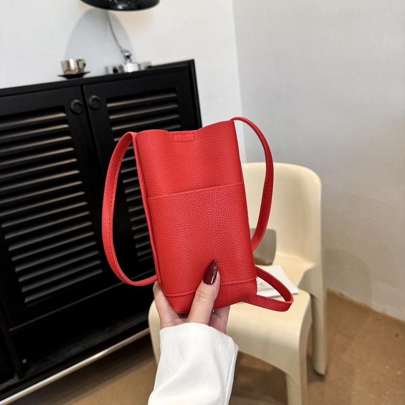 Solid color vertical mobile phone bag fashionable and simple versatile shoulder messenger bag advanced texture temperament casual women's bag