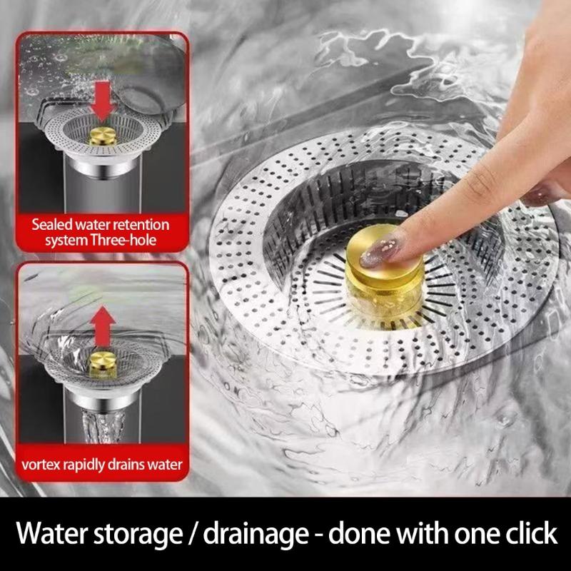 Kitchen Sink Drain Plug Stainless Steels Drain Strainer Bounce Cores Sink Plug Anticlogging Push Type Sink Stoppers