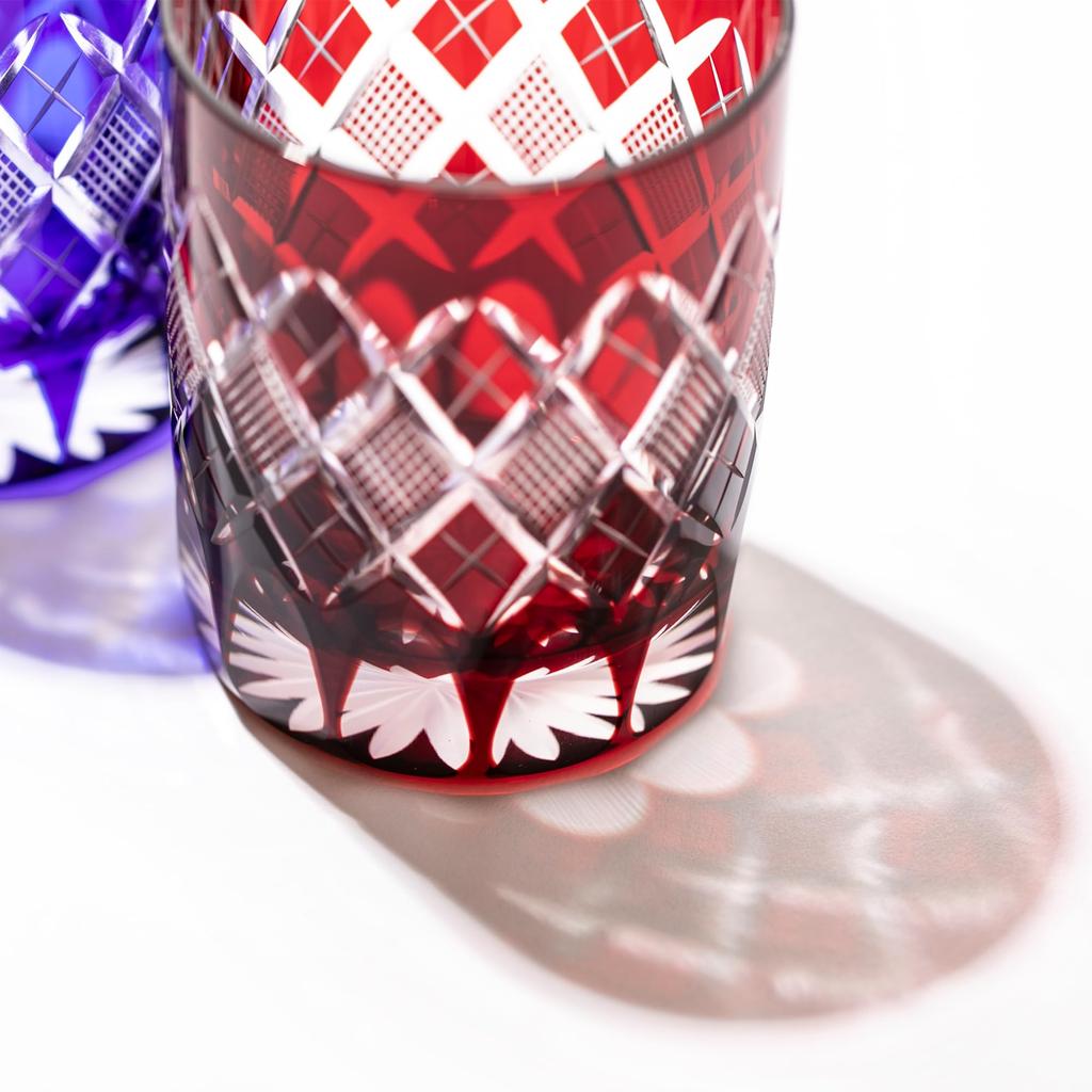 Kobo Edo Kiriko Yarai Fish Crest Old Glass TB90415R Wooden Box Made In Japan [Taimuro Official] (Red)