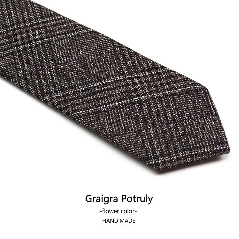 Houndstooth Plaid Coffee Gray 6cm Tie Men's Retro Casual Fashion