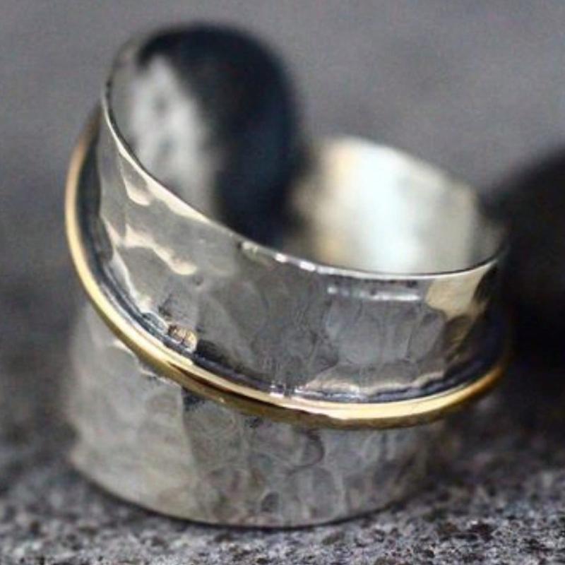 Bohemian Vintage Metal Silver & Gold Color Swirl Circular Wide Open Ring for Men & Women, Suitable for Daily Vacation Party Wear