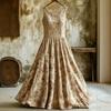 Retro florales Stickerei ärmelloses geschichtetes Baumwoll-Leinen-Kleid Damen Mori langes Kleid