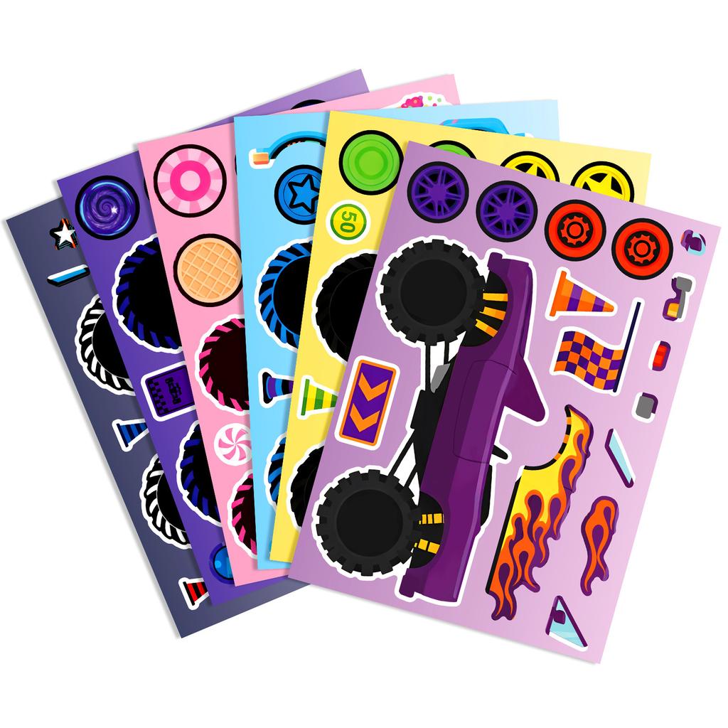 6 Sheets/Pack Racing Car Decoration Stickers Monster Truck Parts Puzzle Face Change Stickers Creative Hand Collage