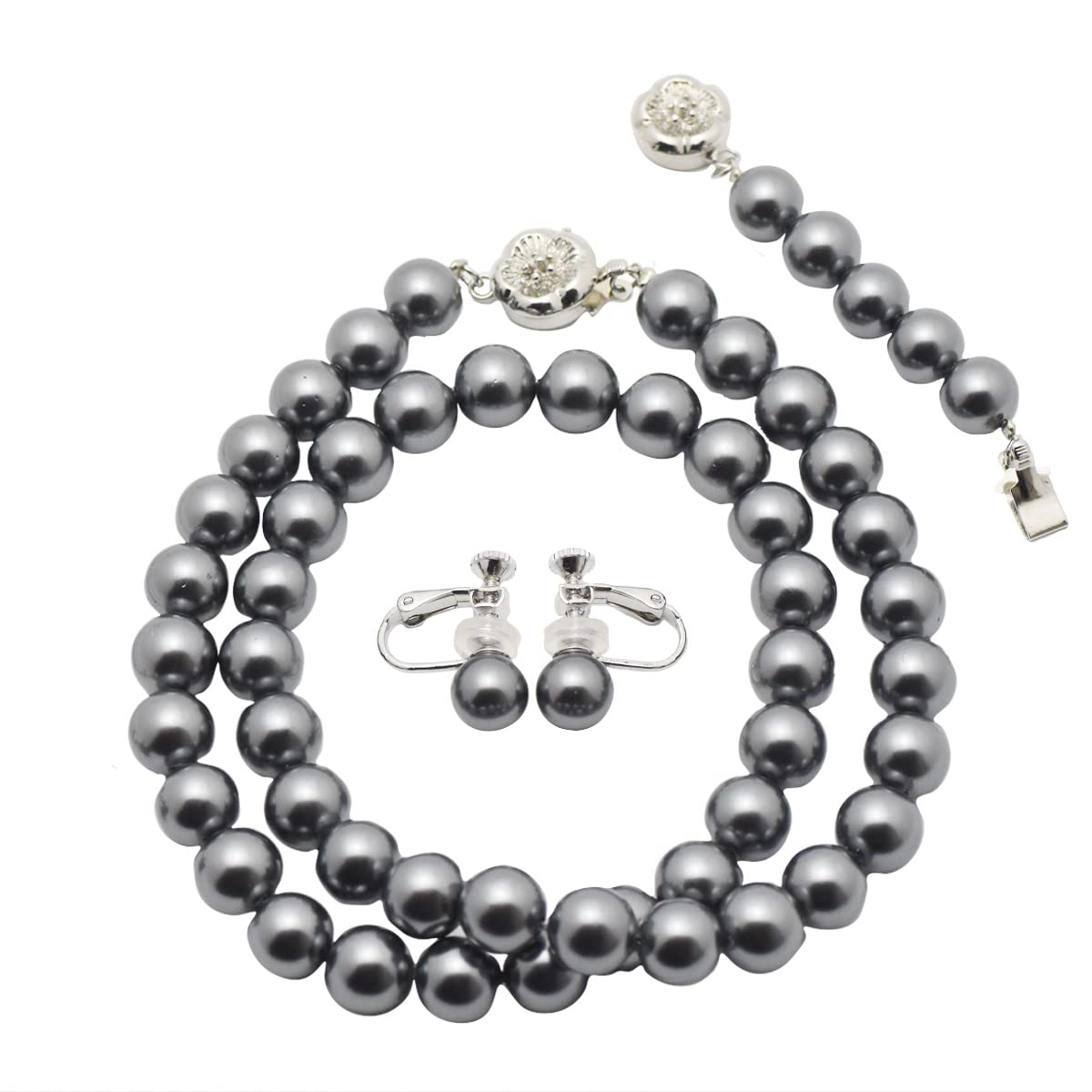 

Premium shell pearl 8mm for ceremonial with an adjuster for two different lengths in Wedding new graduate Day [Mani Mani] high-quality 3-piece set,