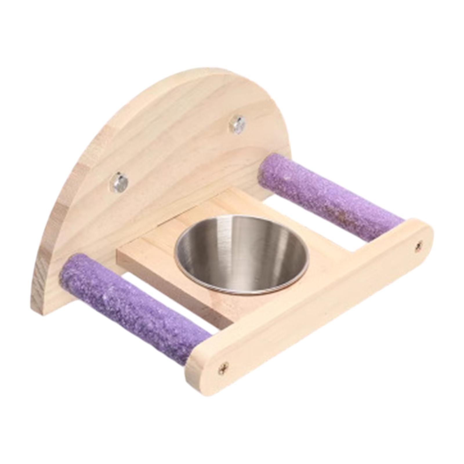 Bird Parrot Perch Wooden Bird Food Water Feeder Perch with Feeding Cups Lightweight Bird Cage Accessories for Budgie Parakeet